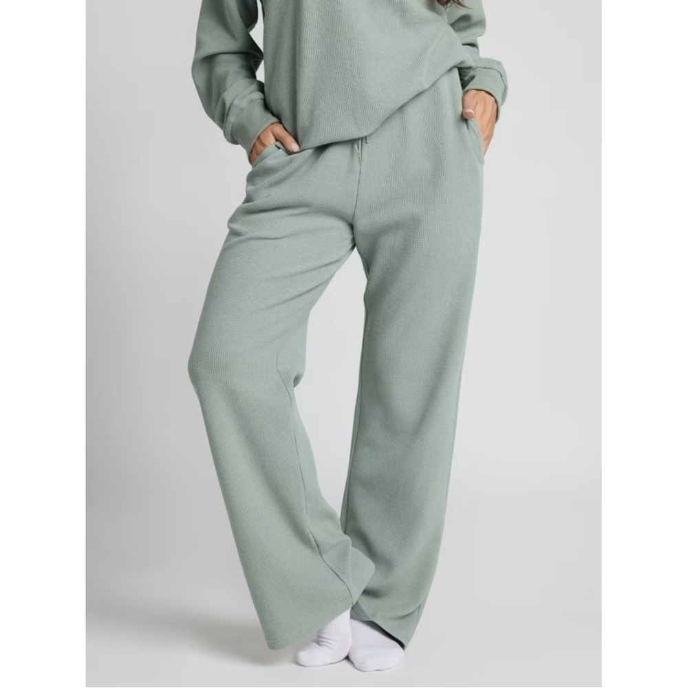 Comfrt Waffle Knit Sage Green Wide Leg Lounge Pants Size XL